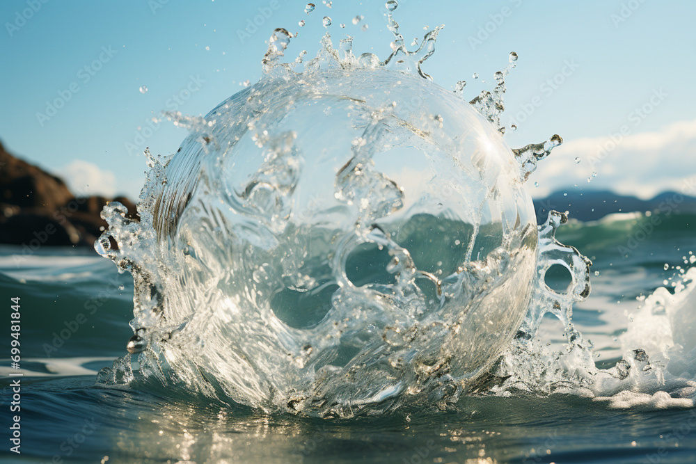 Poster a depiction of a bubble wrap wave, mimicking the motion and texture of the ocean.