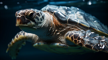 A scene of a bubble wrap turtle, with a detailed shell and textured flippers.