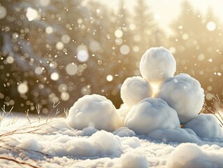Snowball Snowballs Stacked Snow Snowy Winter Scene Background Wallpaper Image
