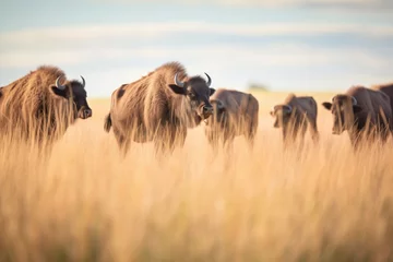 Fotobehang bison herd moving through tallgrass prairie © primopiano