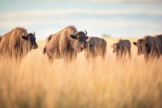 bison herd moving through tallgrass prairie