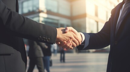 Business Handshake in City - Corporate Agreement Concept - obrazy, fototapety, plakaty