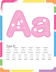 Letter A uppercase and lowercase tracing practice Worksheet for kindergarten and preschool. Exercises for children