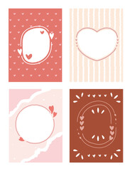 Collection Valentine's Day card design with red hearts and place for text.Set of romantic love greeting postcard with the blank to type.Love concept card with pink hand drawn style Vector illustration