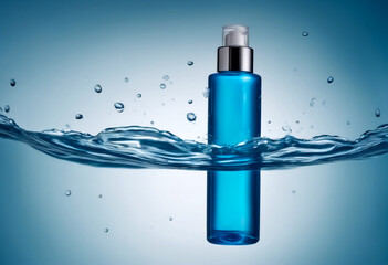 Tonico Micellare e Emulsione Cosmetica Riflessi in una Superficie d'Acqua Blu Trasparente