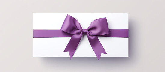 Blank white gift card with  ribbon bow isolated on grey background