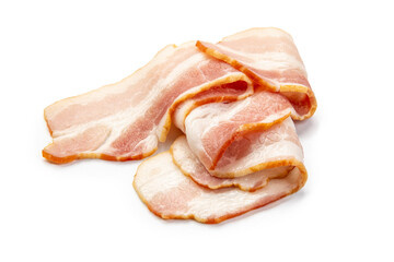 raw bacon slices isolated on white background