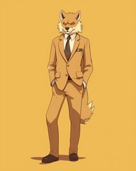 Obraz premium Illustration of a fox in a suit on a yellow background