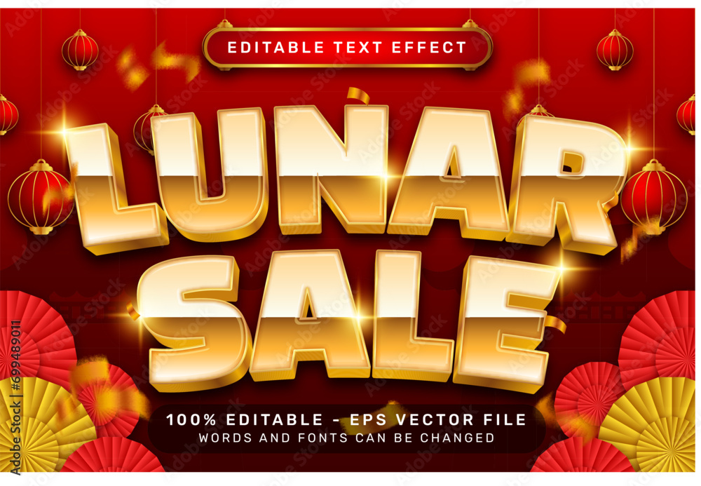 Poster lunar sale 3d text effect and editable text effect with lanterns and chinese ornaments