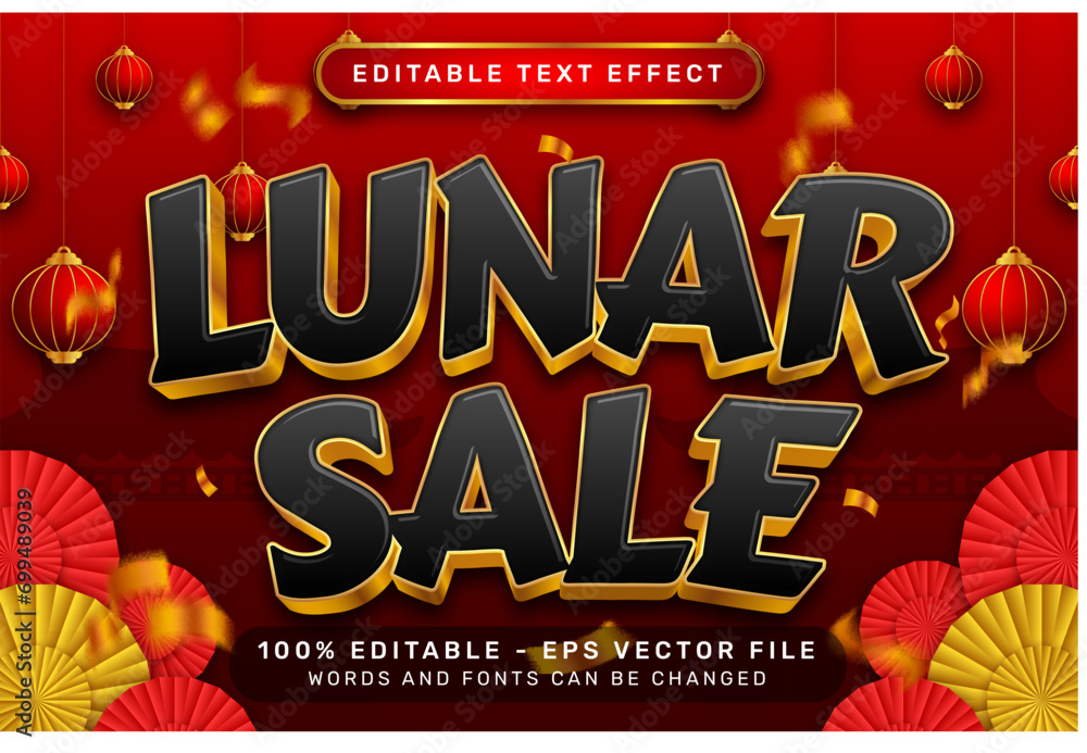 Aufkleber lunar sale 3d text effect and editable text effect with lanterns and chinese ornaments