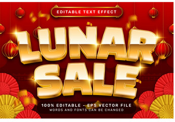 lunar sale 3d text effect and editable text effect with lanterns and Chinese ornaments
