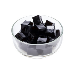 Black Grass Jelly Cube in a glass bowl isolated on transparent background