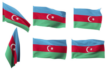 Large pictures of six different positions of the flag of Azerbaijan