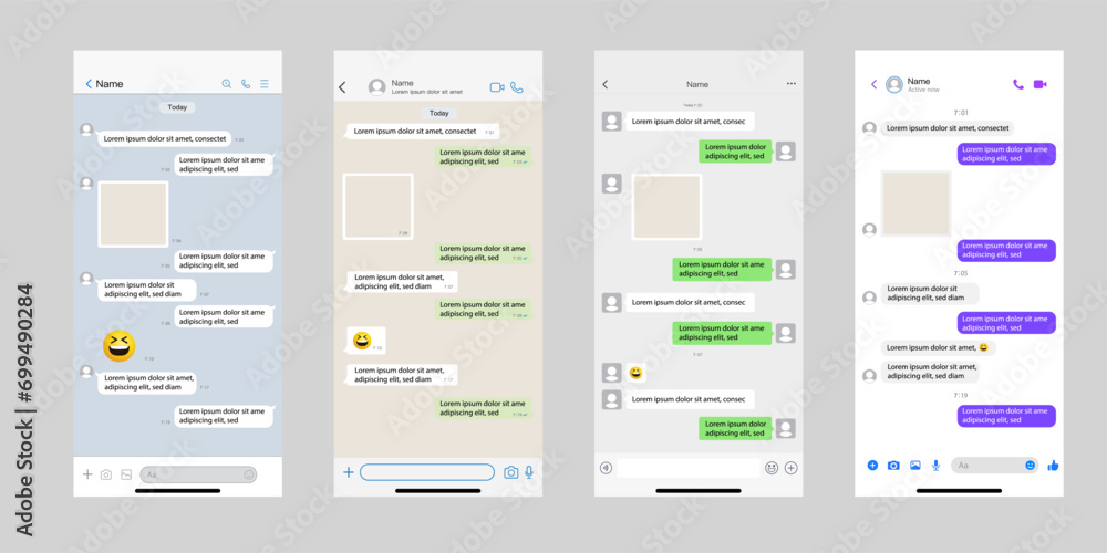 Poster instant messaging mobile app templates with chatting screen. sms chat composer. smart phone chatting