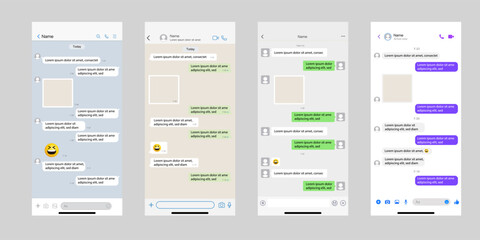 Instant Messaging Mobile App Templates with chatting screen. SMS chat composer. Smart Phone chatting messenger template bubbles. Vector Chat app template Vector.