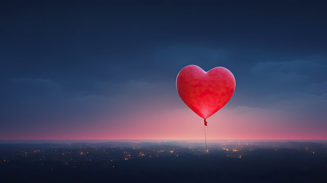 red heart shaped balloon in the sky 