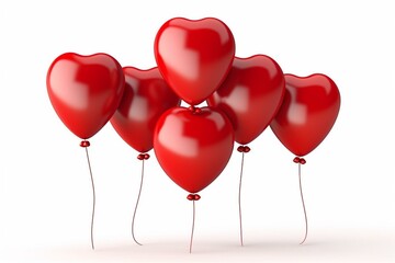 Red heart balloons isolated on white. Valentines love symbol, birthday party. Festive card, gift certificate, greeting card. 7, Seven. Generative AI