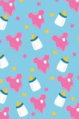 Vector illustration editable baby dress and baby milk bottle gift pack or wall pattern template 