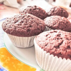 chocolate muffins with chocolate - obrazy, fototapety, plakaty