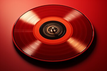 Classic Vinyl Record Icon, on an isolated Deep Red background, Generative AI