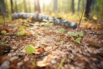 Obraz premium shaded forest floor speckled with sunlight spots