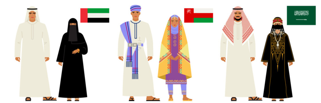 flags and costumes of the Persian Gulf countries