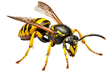 Top side closeup macro view of beautiful wasp isolated on white background PNG