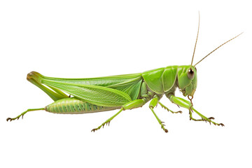 Top side closeup macro view of beautiful Grasshopper isolated on white background PNG - obrazy, fototapety, plakaty