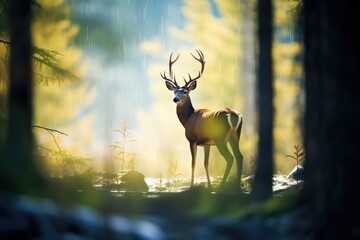silhouette of a lone deer in a forest clearing