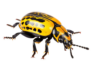 Top side closeup macro view of beautiful Beetle isolated on white background PNG