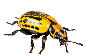 Top side closeup macro view of beautiful Beetle isolated on white background PNG