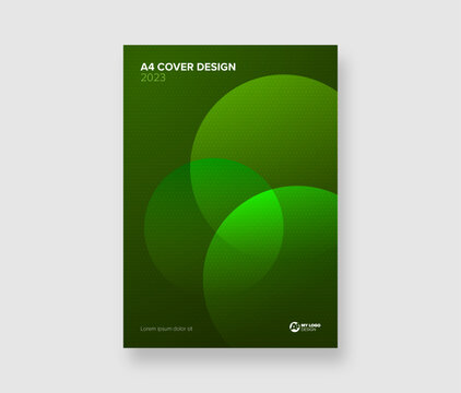 Geometric vector cover design A4 template. Gradient Green Background. Transparent geometric circles. Suitable for Brochures, catalogues, posters and visual communication