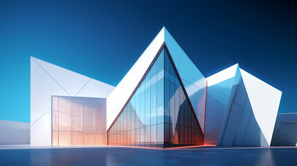 Geometry of modern architecture, perspective of modern glass and concrete building