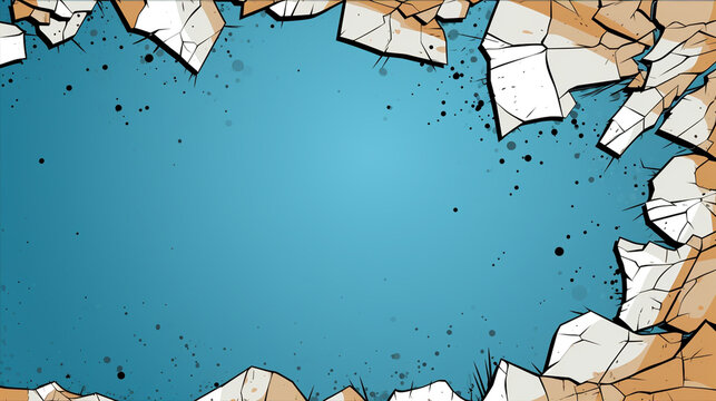Clay cracked illustated on white and blue background comic cartoon 16-9 ratio blank space for wording design