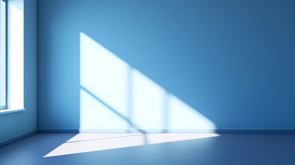 Obraz premium An empty blue room with a window and a shadow in the window