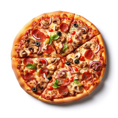 Pizza on white top view