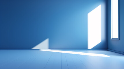 Obraz premium An empty blue room with a window and a shadow in the window