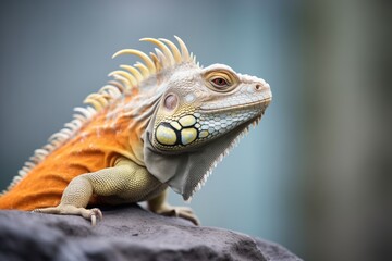 Obraz premium side profile of an iguana on a granite ledge