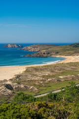 Scenic view of Doniños Beach on the Atlantic Ocean coast, Ferrol, Galicia, Spain.