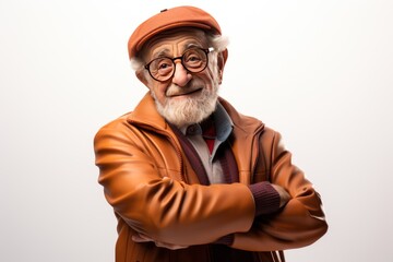 Stylish grandpa in a brown raincoat