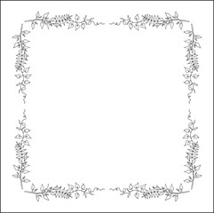 Fototapeta premium Black and white frame with tropical leaves, decorative corners for greeting cards, banners, business cards, invitations, menus. Isolated vector illustration. 