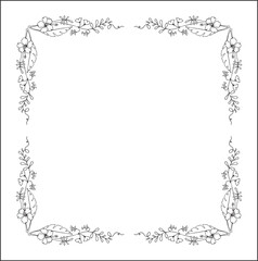 Vegetal floral frame with tropical leaves and flowers, decorative corners for greeting cards, banners, business cards, invitations, menus. Isolated vector illustration.	
