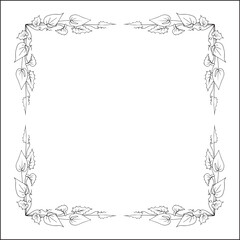 Vegetal floral frame with tropical leaves and flowers, decorative corners for greeting cards, banners, business cards, invitations, menus. Isolated vector illustration.	
