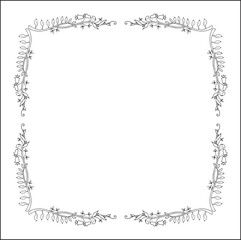 Vegetal floral frame with tropical leaves and flowers, decorative corners for greeting cards, banners, business cards, invitations, menus. Isolated vector illustration.	
