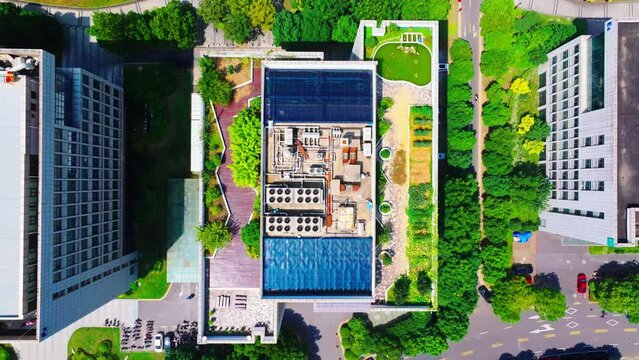 Aerial photo of modern city with green roofs
