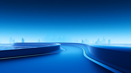 Three blue roads on blue background abstract poster web page PPT background, digital technology background