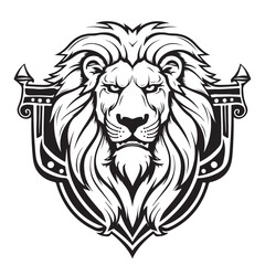 Lion head heraldic sketch hand drawn sketch Vector illustration Safari animals