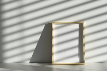 white background with shadows, plain wooden frame, light and shadows