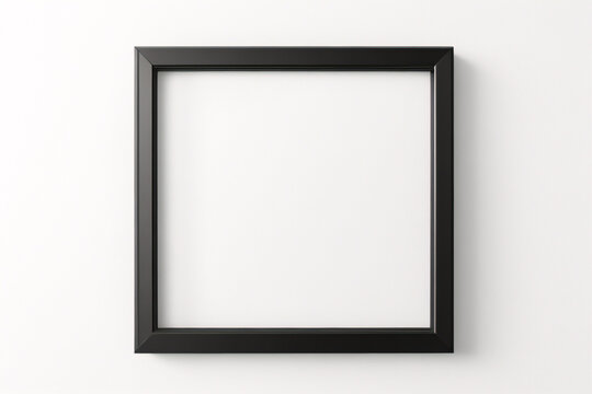 Lienzo en blanco vacío con marco decorativo negro sobre una maqueta de fondo blanco