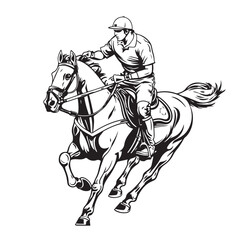 Polo gamer riding the horse hand drawn sketch Vector illustration
